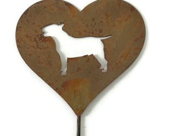 English Bull Terrier Dog Metal Heart Pet Memorial Stake 20 to 28 Inches Tall