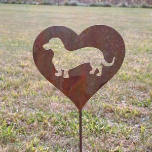 Wiener Dog Dachshund Metal Heart Pet Memorial Stake 20 to 28 Inches Tall