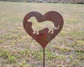 Wiener Dog Dachshund Metal Heart Pet Memorial Stake 20 to 28 Inches Tall