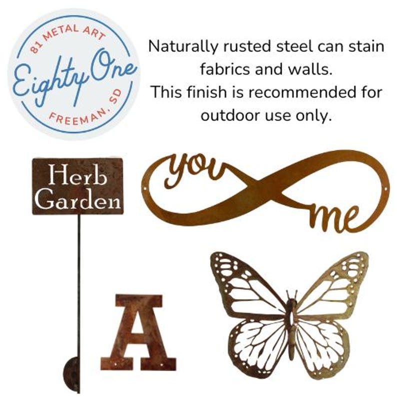 Metal Hanging Sign for Garden Custom Text 8 to 25 Inches Wide image 9
