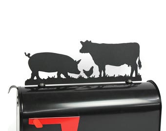 Cow, Pig and Chicken Metal Mailbox Topper: 6 Inches Tall - Does Not Include a Mailbox