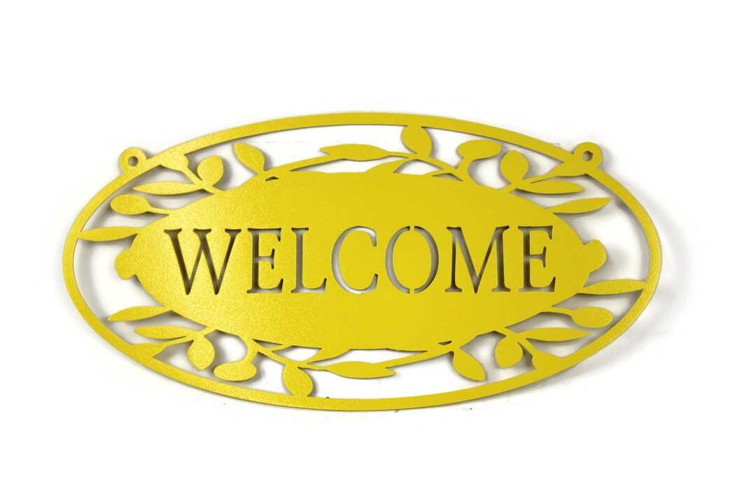 Metal Welcome Sign Wall Art With Leaf Pattern 16 Inches Wide - Etsy