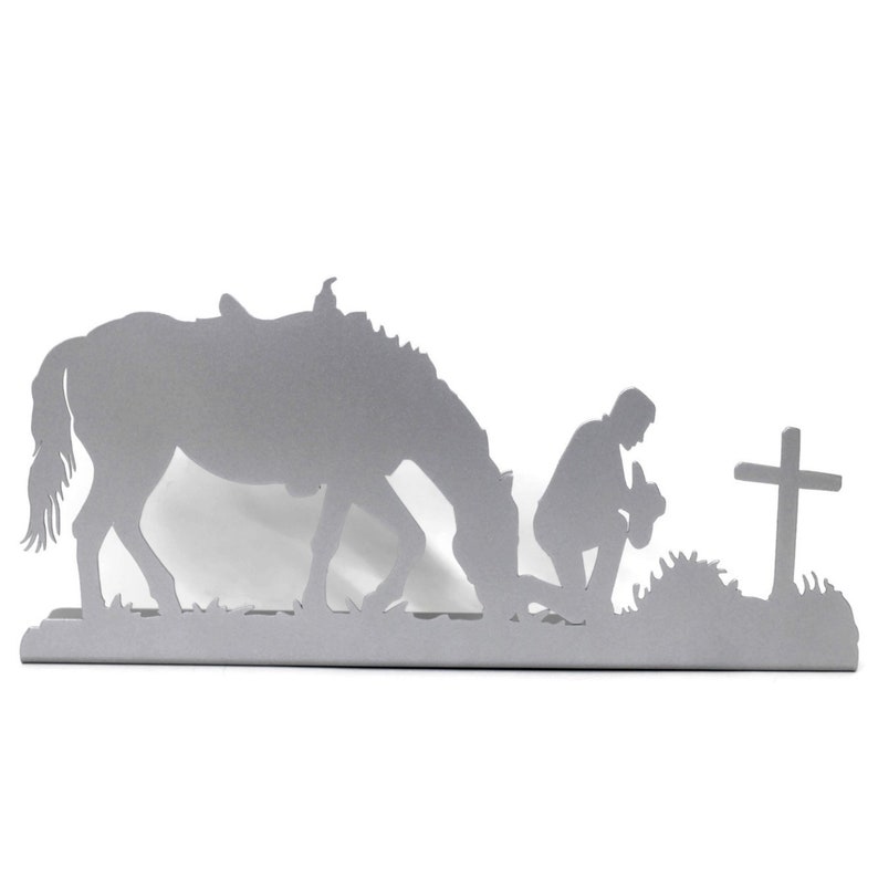 Praying Cowboy Free Standing Metal Decor 16 Inches Wide Silver