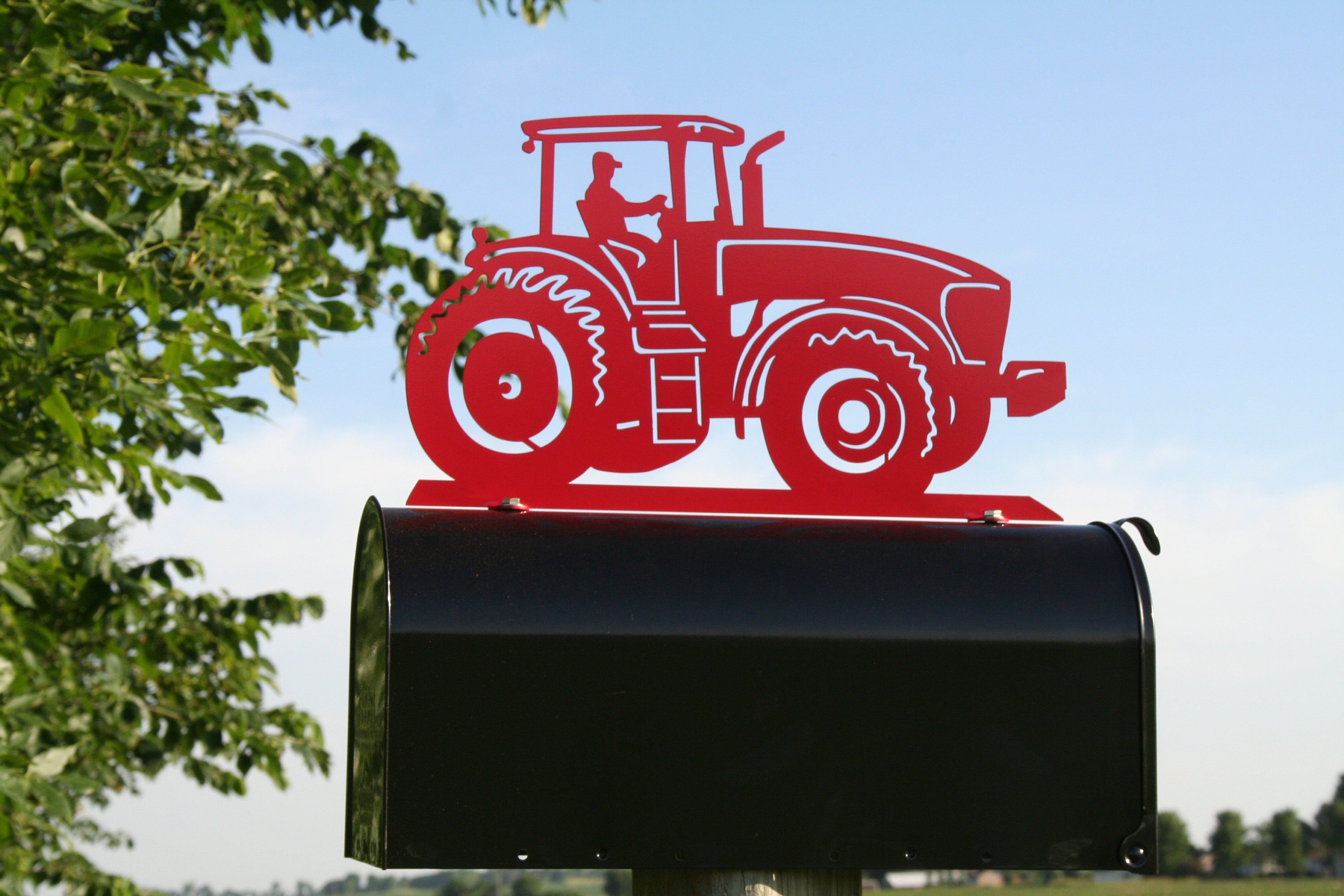 Modern Tractor Mailbox Topper, Metal Tractor Mailbox Top, Tractor with