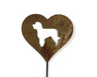 Portuguese Water Dog Metal Heart Pet Memorial Stake 20 to 28 Inches Tall