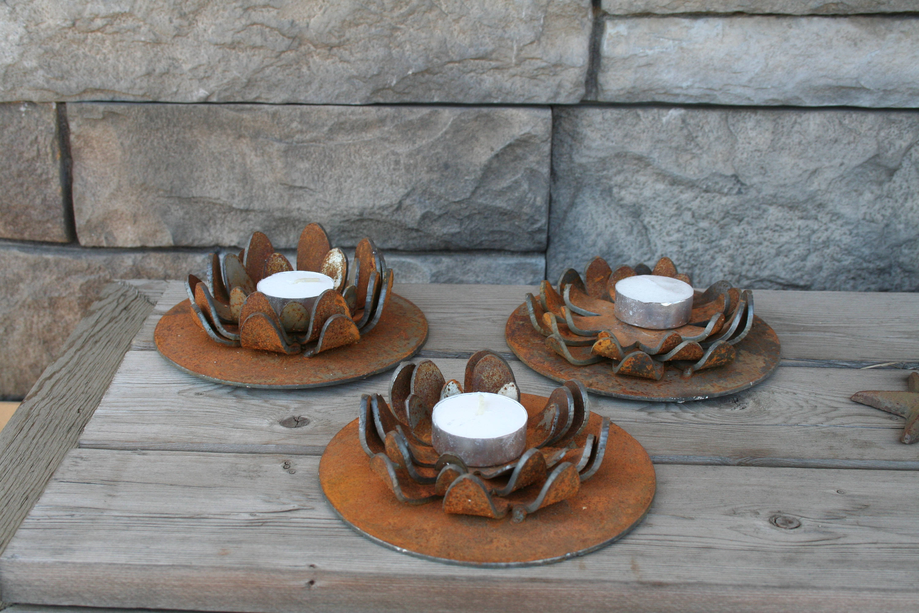 Rustic Candle Holder, Metal Lotus Flower Candle, Citronella candle, bug