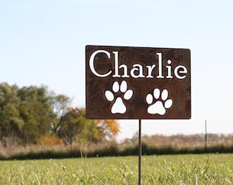 Customizable Metal Pet Memorial Stake with Paw Prints 20 to 48 Inches Tall