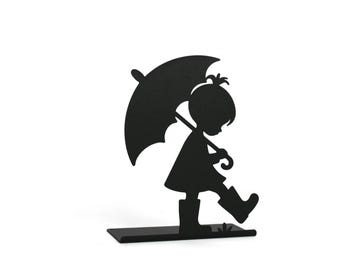 Little Girl and Umbrella Tabletop Metal Decor 9 Inches Tall