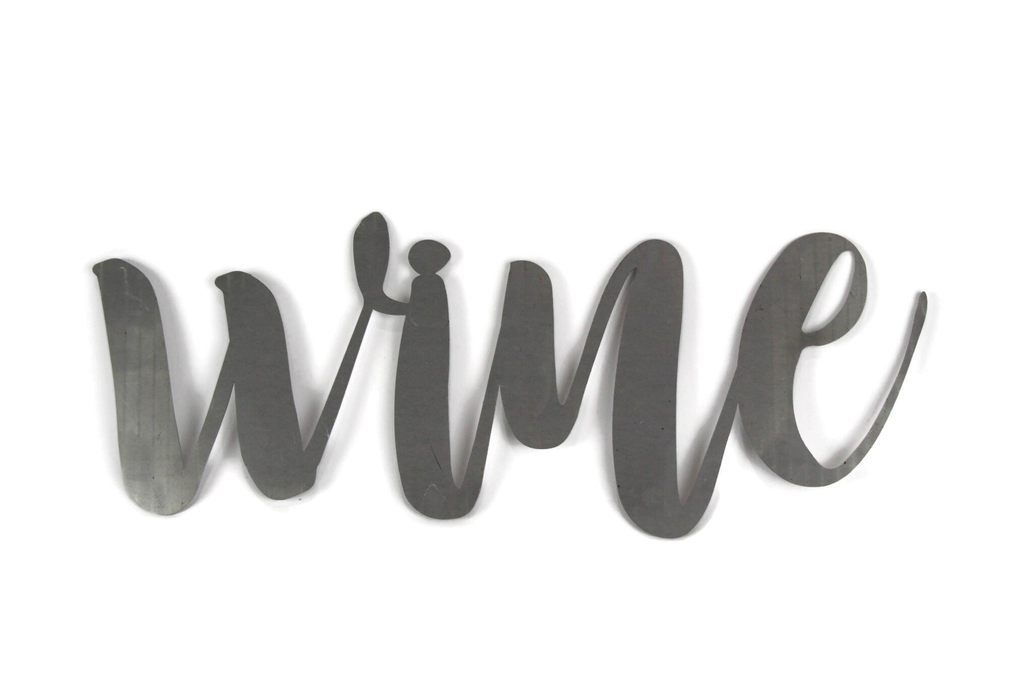 wine script, wine metal sign, metal word art, steel word art, steel