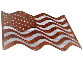 Waving Metal Rustic United States US American Flag Wall Art 25 Inches Wide