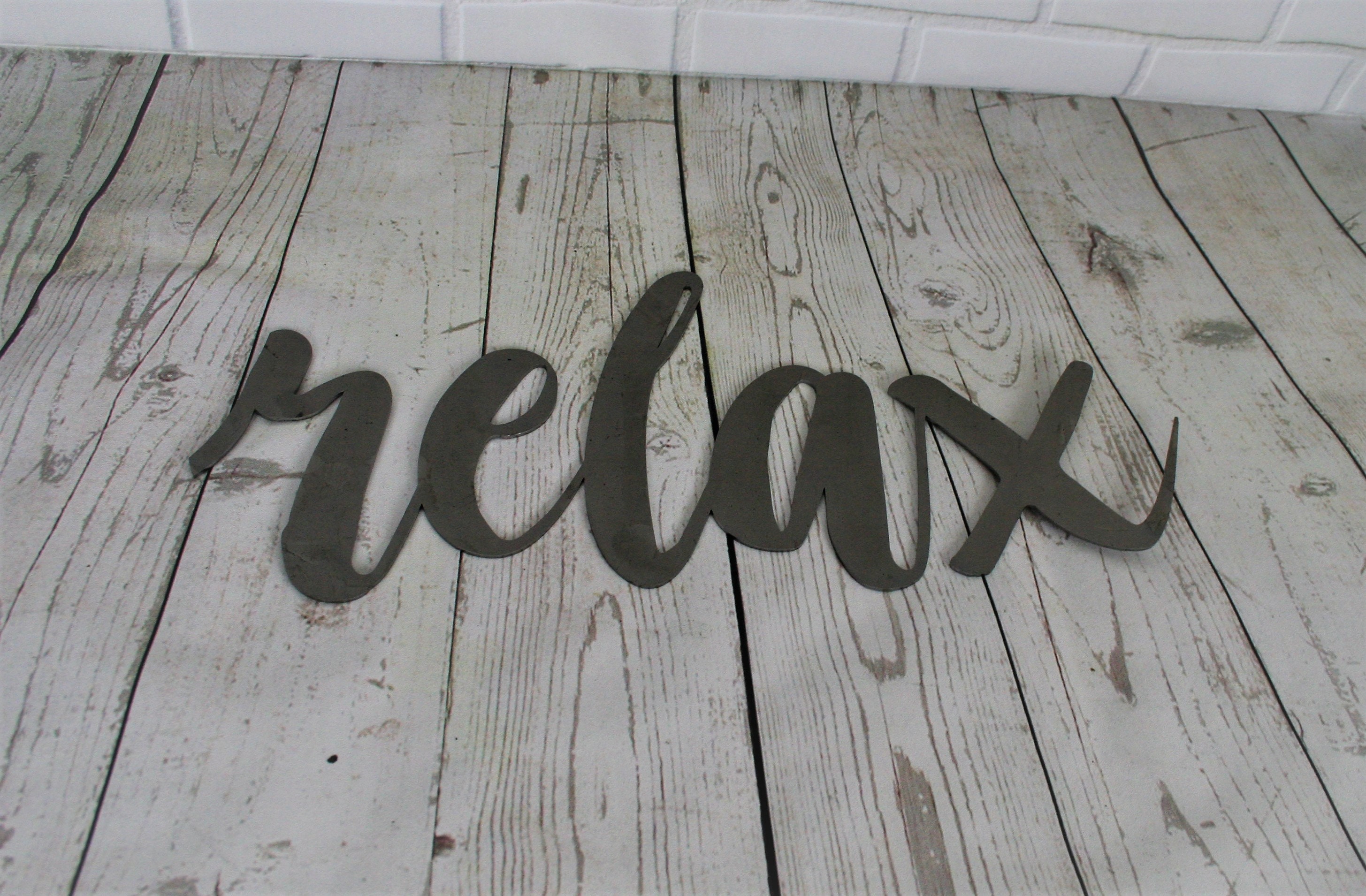 relax script, relax metal sign, metal word art ...