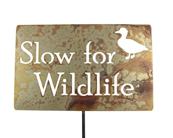 Slow for Wildlife Metal Duck Yard Stake Sign 23 to 48 Inches Tall