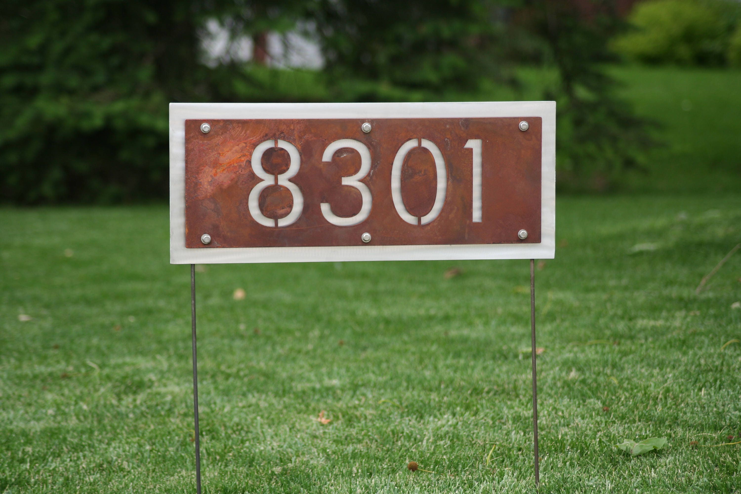 Rustic Metal Address Number Sign House Number On Yard Stake Address 