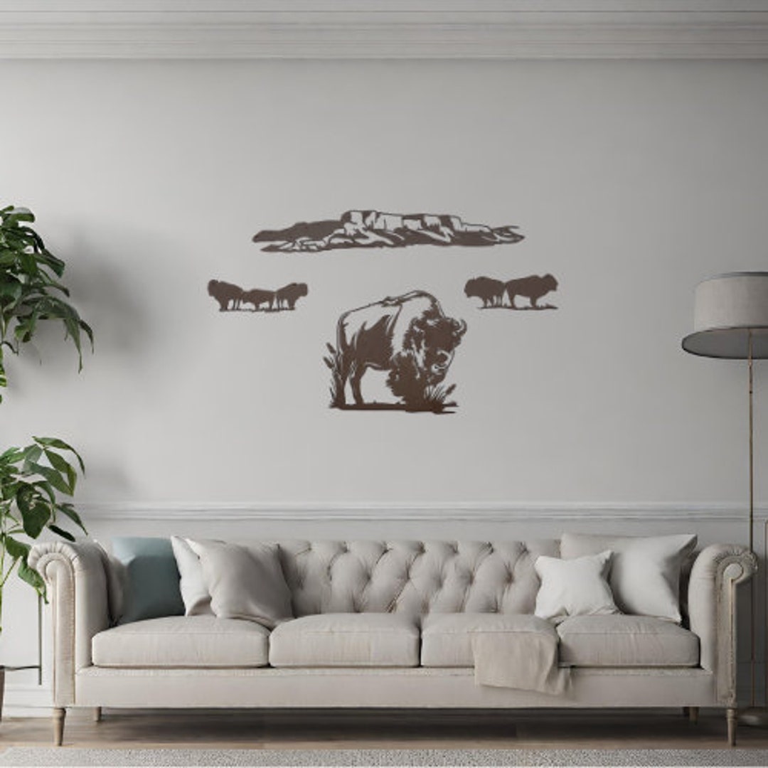 Metal Bison Mountain Wall Decor 25x44 Inches Butte Style Etsy