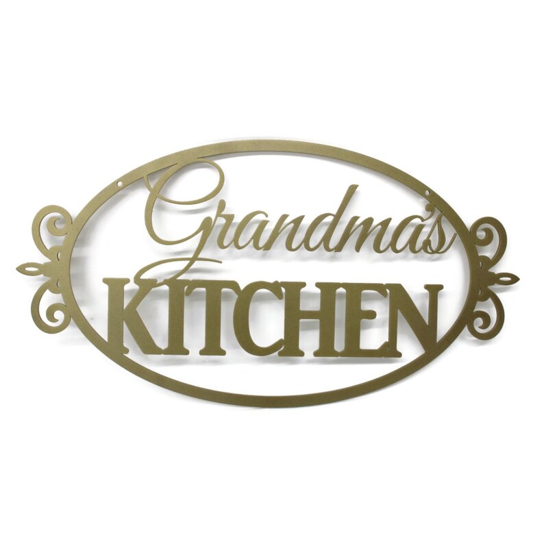 Grandma's Kitchen Metal Sign 20 Inches Wide Matte Gold