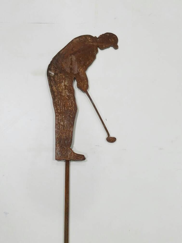 Metal Golfer Yard Stake, golf garden art, golf course landscape art