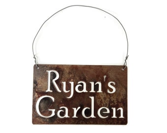 Metal Hanging Sign for Garden Custom Text 8 to 25 Inches Wide