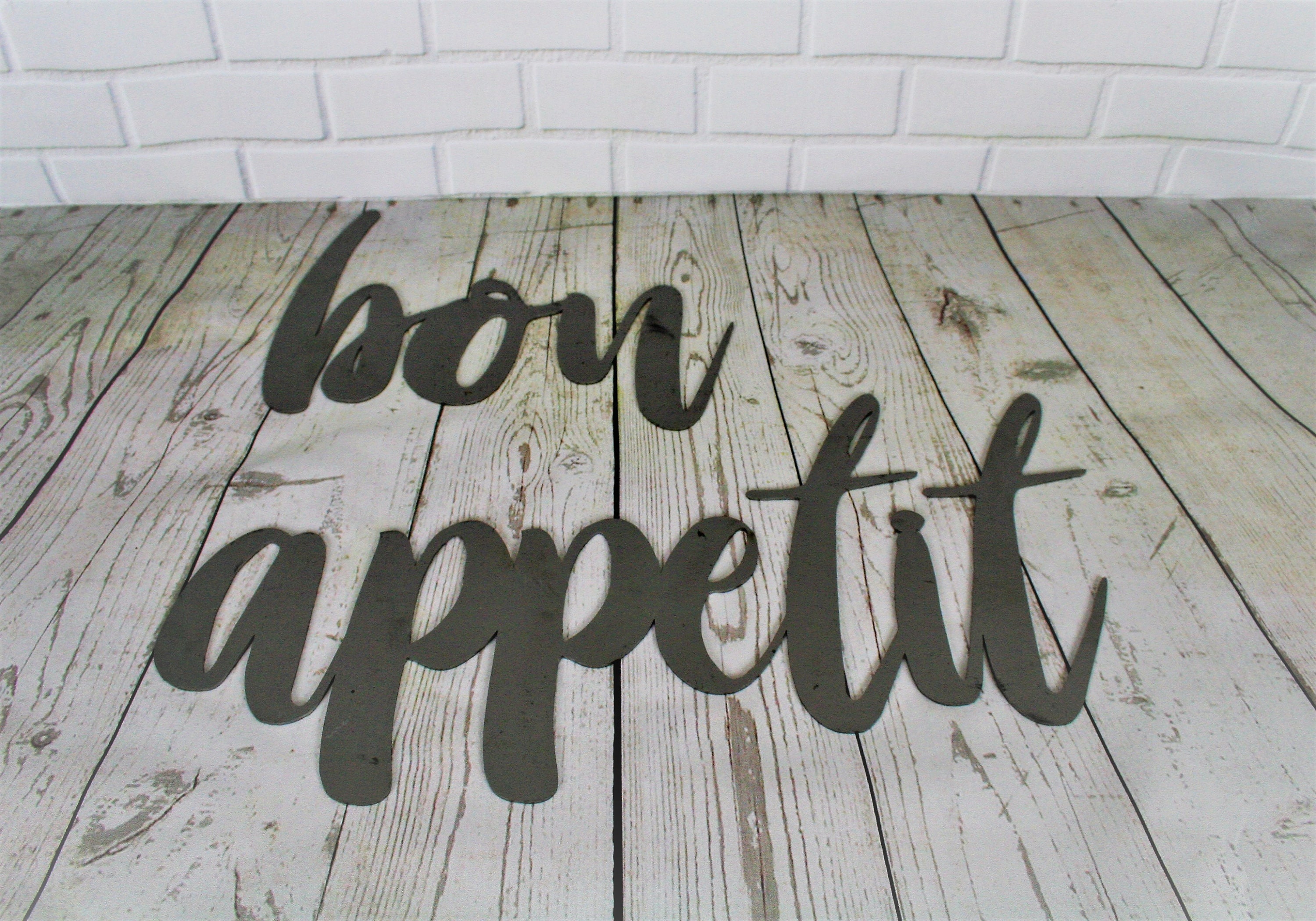 bon appetit script, kitchen metal sign, metal word art, steel word art