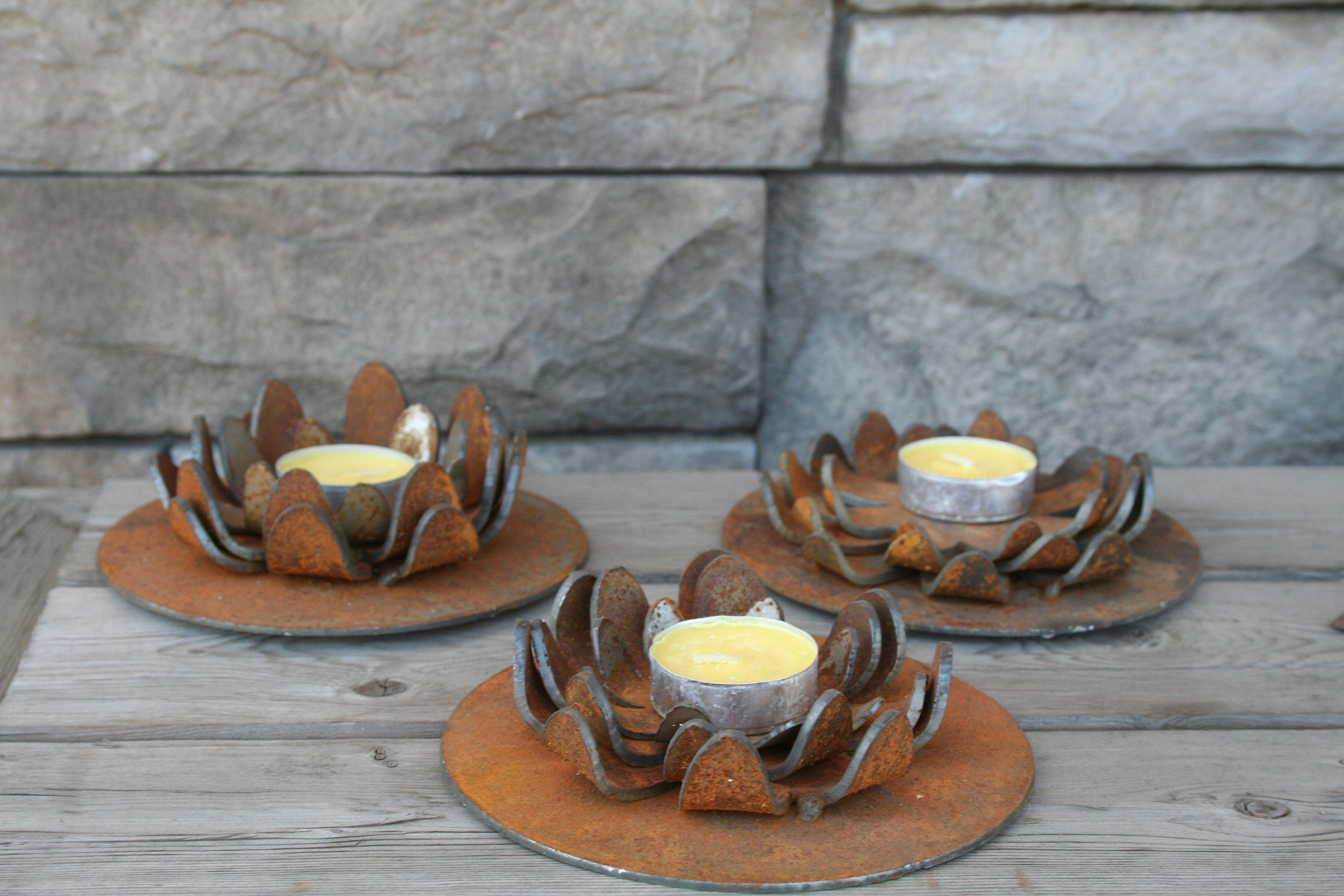 Rustic Candle Holder, Metal Lotus Flower Candle, Citronella candle, bug