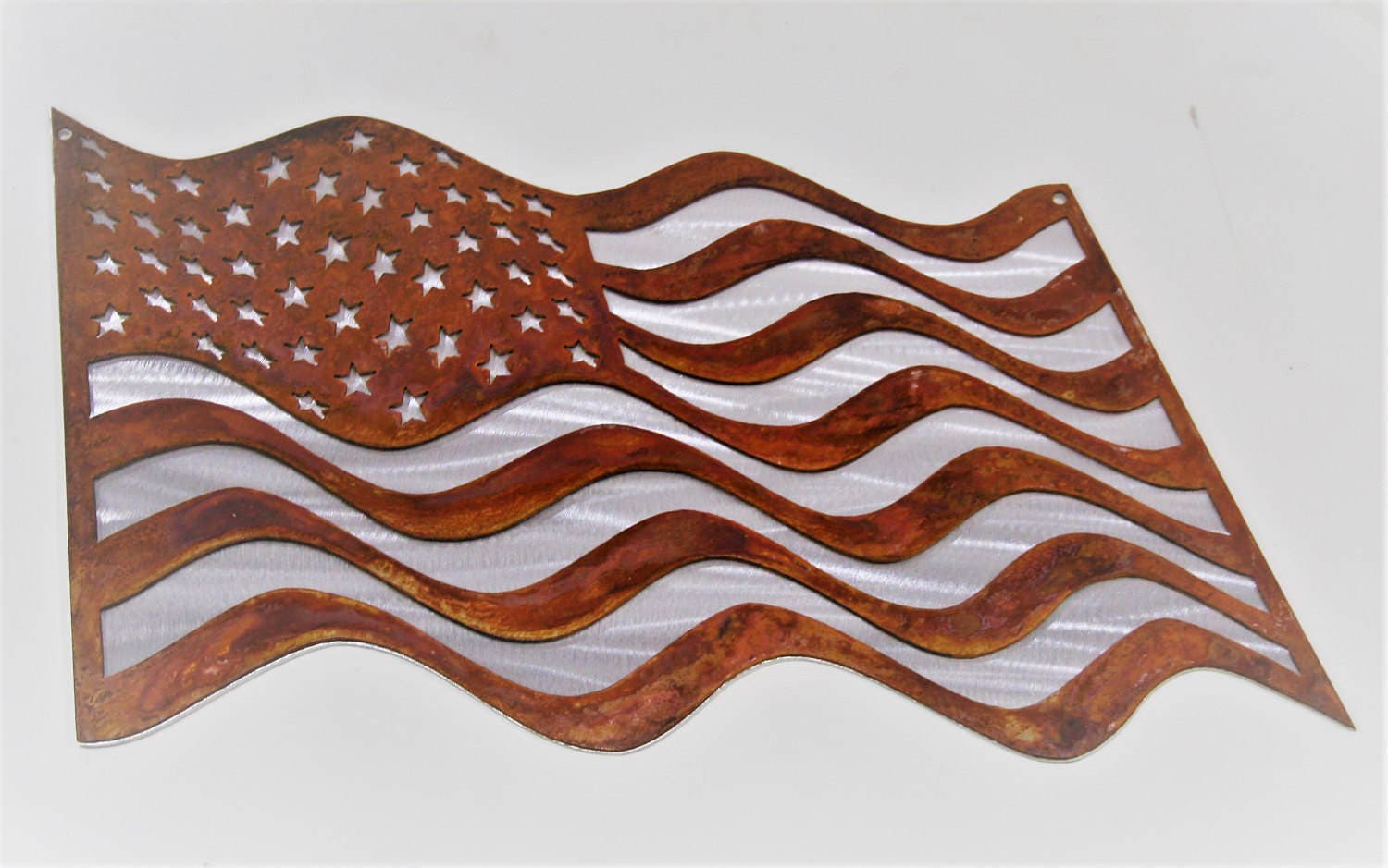 Waving Metal Rustic United States US American Flag 25 Inches Wide