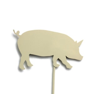 Pig or Hog Metal Garden Stake 21 Inches Tall Cream