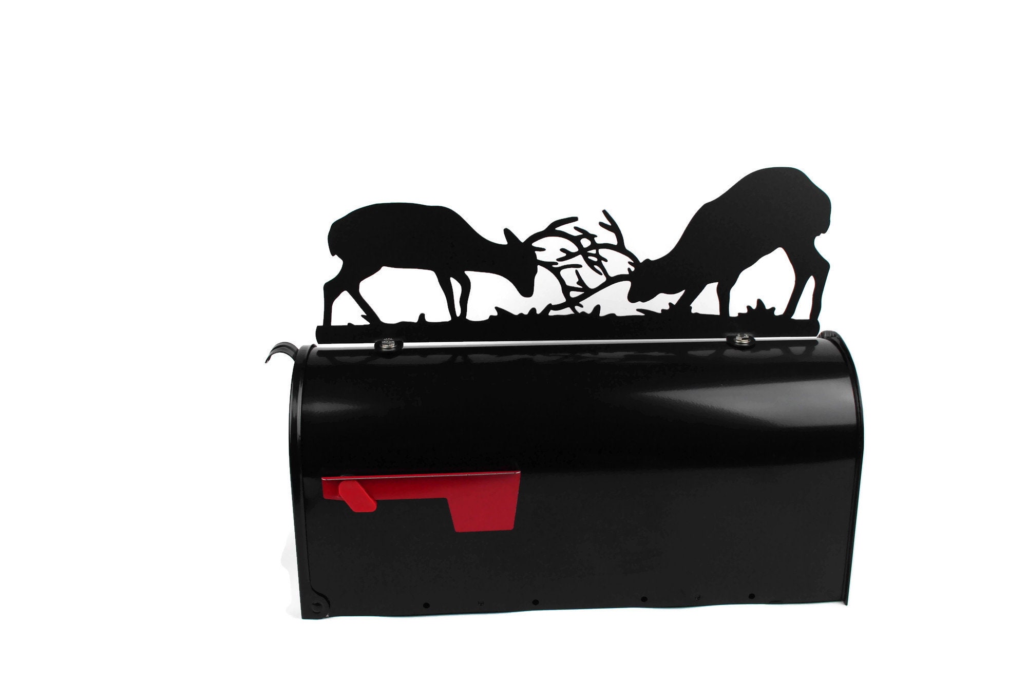 Fighting Deer Mailbox Topper, Metal Deer Mailbox Top, deer antler sign