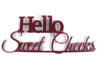 Hello Sweet Cheeks Metal Bathroom Sign 17 Inches Wide