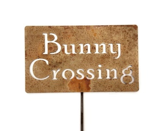 Bunny Crossing Metal Garden Stake Sign 21 to 33 Inches Tall
