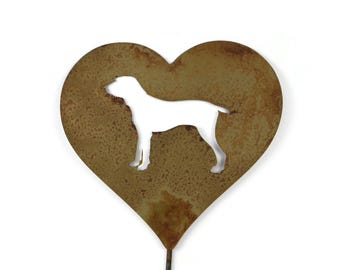 Pudelpointer Dog Metal Heart Pet Memorial Stake 20 to 28 Inches Tall
