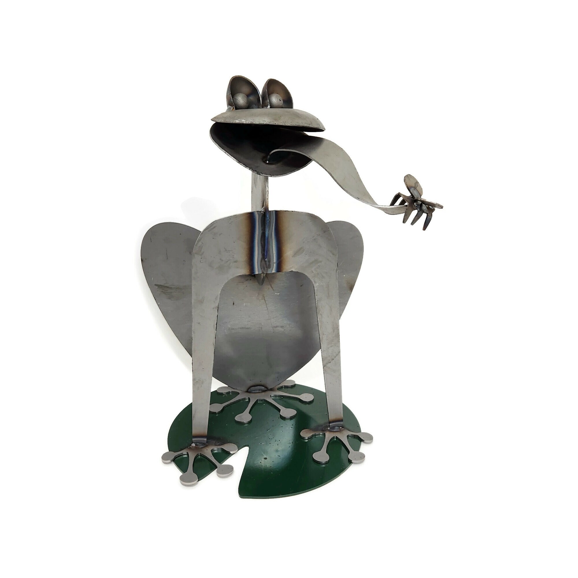 Giant Metal Frog Statue Steel Sculpture 20 Inches Tall 3D One of a Kind