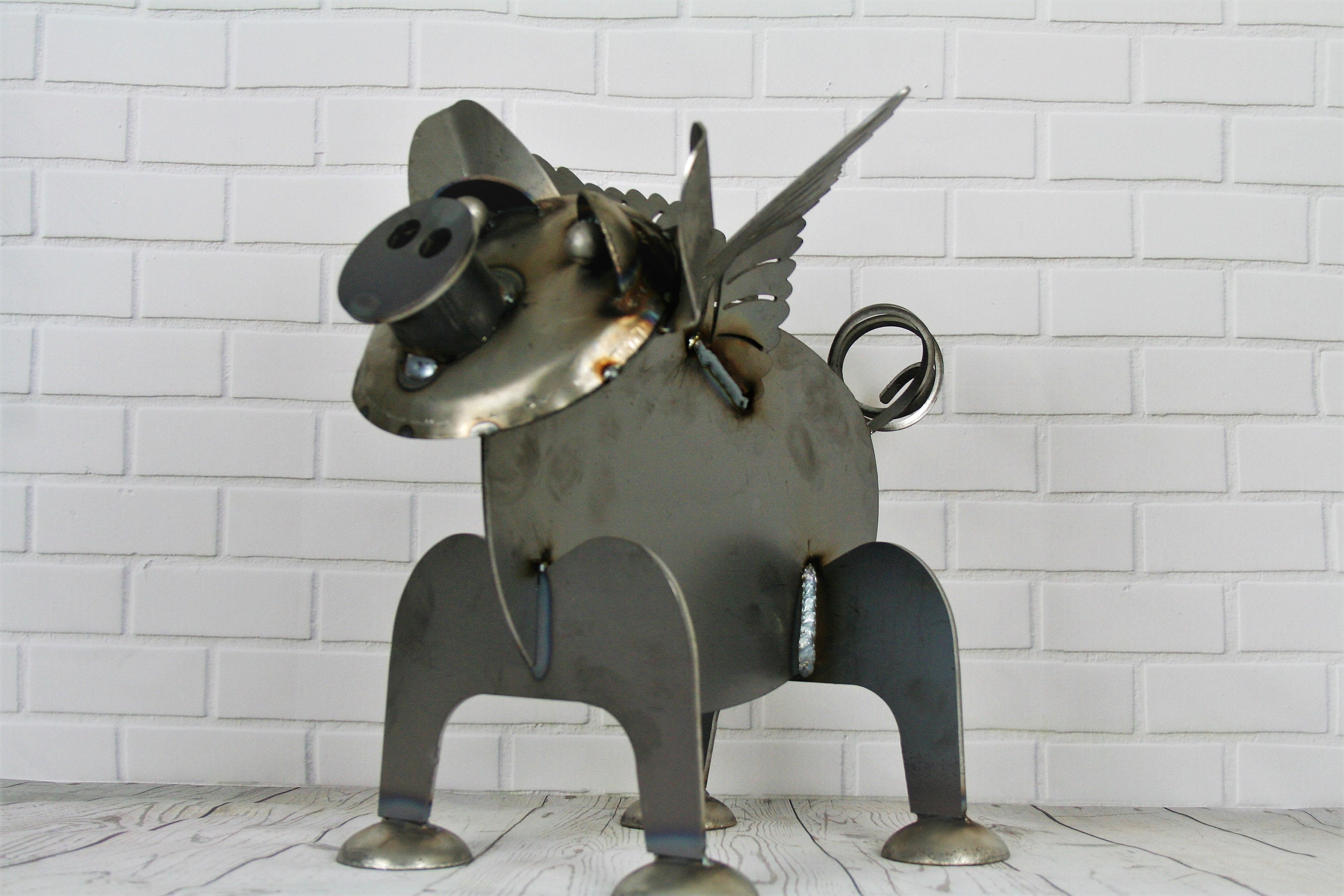 Metal Flying Pig Statue, Pig Farmhouse Decor, Outdoor Pig Statue, When