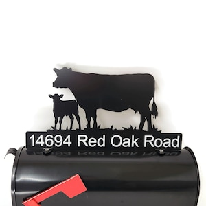 Custom Cow and Calf 2 Metal Mailbox Topper: Farmhouse Decor, 17-Inch Wide - Does Not Include a Mailbox