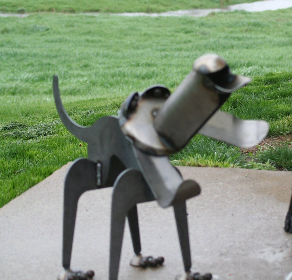 Metal Standing 3D Hound Dog Sculpture Statue outdoor safe weatherproof