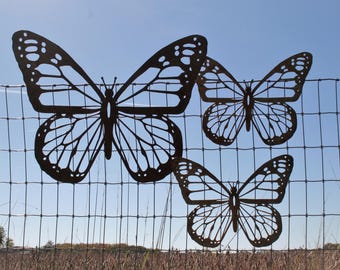 Monarch Butterfly Metal Garden Art 10 to 36" Purchase as Sets