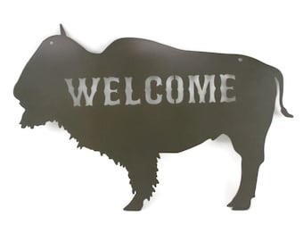 Buffalo Bison Metal Welcome Sign 16 Inches Wide