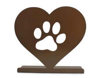 Paw Print Heart Tabletop Metal Home Decor 7 Inches Tall