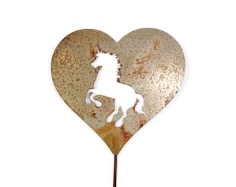Unicorn Metal Heart Stake 20 to 28 Inches Tall