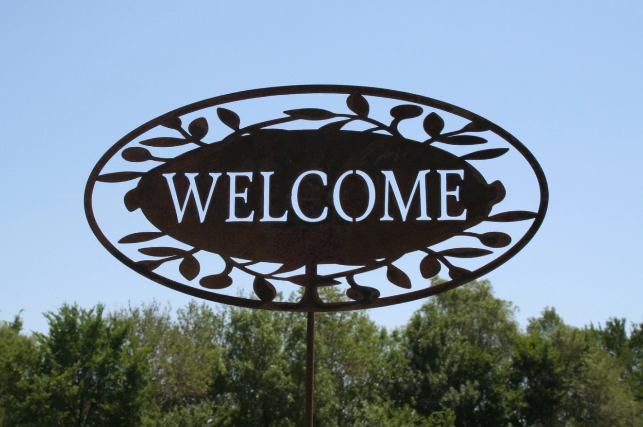 Outdoor Welcome Sign, Entryway Welcome Sign, Rustic Metal Welcome