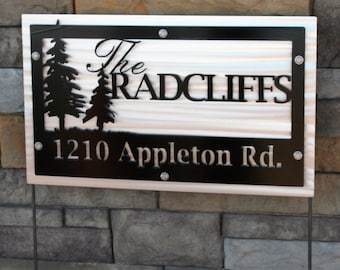 Cabin Name and Address Metal Sign 15x24" Wide or Tall, Wall Sign or Stakes