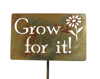 Grow for it! Metal Garden Flower Stake Sign 20 to 48 Inches Tall