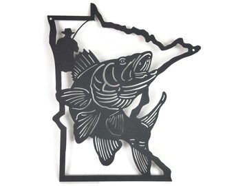 Minnesota Walleye Fishing Metal Wall Art Sign 17.5 Inches Tall