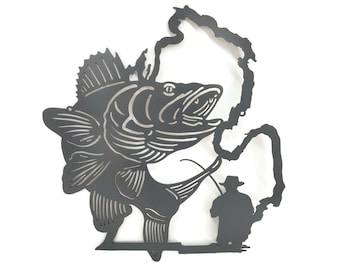 Michigan Walleye Fishing Metal Wall Art Sign 17.5 Inches Tall