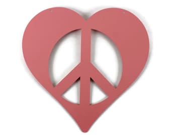 Peace Heart Symbol Metal Wall Art Sign 9 to 18 Inches Wide