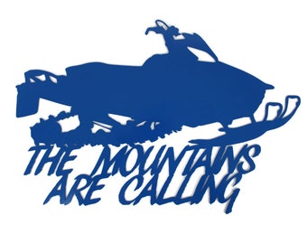 The Mountains Are Calling Metal Snowmobile Wall Art 22 Inches Wide