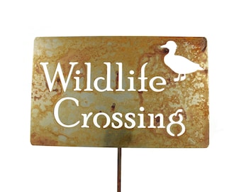 Wildlife Crossing Metal Duck Yard Stake Sign 20 to 48 Inches Tall