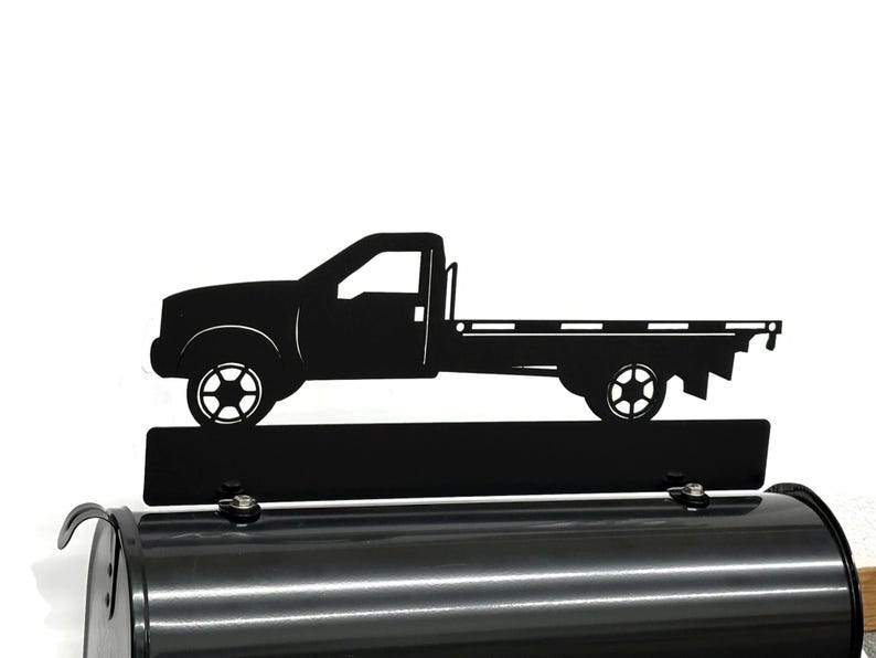 Flatbed Truck Personalized Metal Mailbox Topper 17 Inches Wide - Does Not Include a Mailbox Semi-Gloss Black