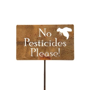No Pesticides Please Metal Garden Stake Sign 23 to 48 Inches Tall