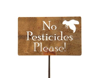 No Pesticides Please Metal Garden Stake Sign 23 to 48 Inches Tall