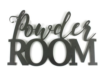 Powder Room Powder Coated Sturdy Metal Bathroom Sign 17 Inches Wide