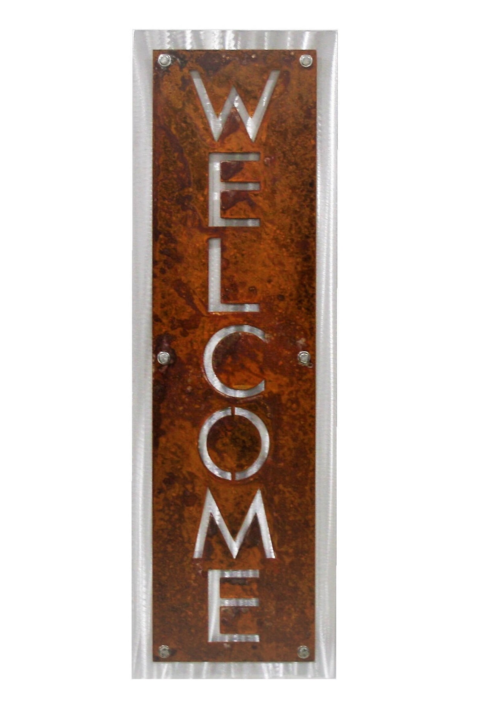 Vertical Welcome Sign Rustic Layered Metal WELCOME sign | Etsy